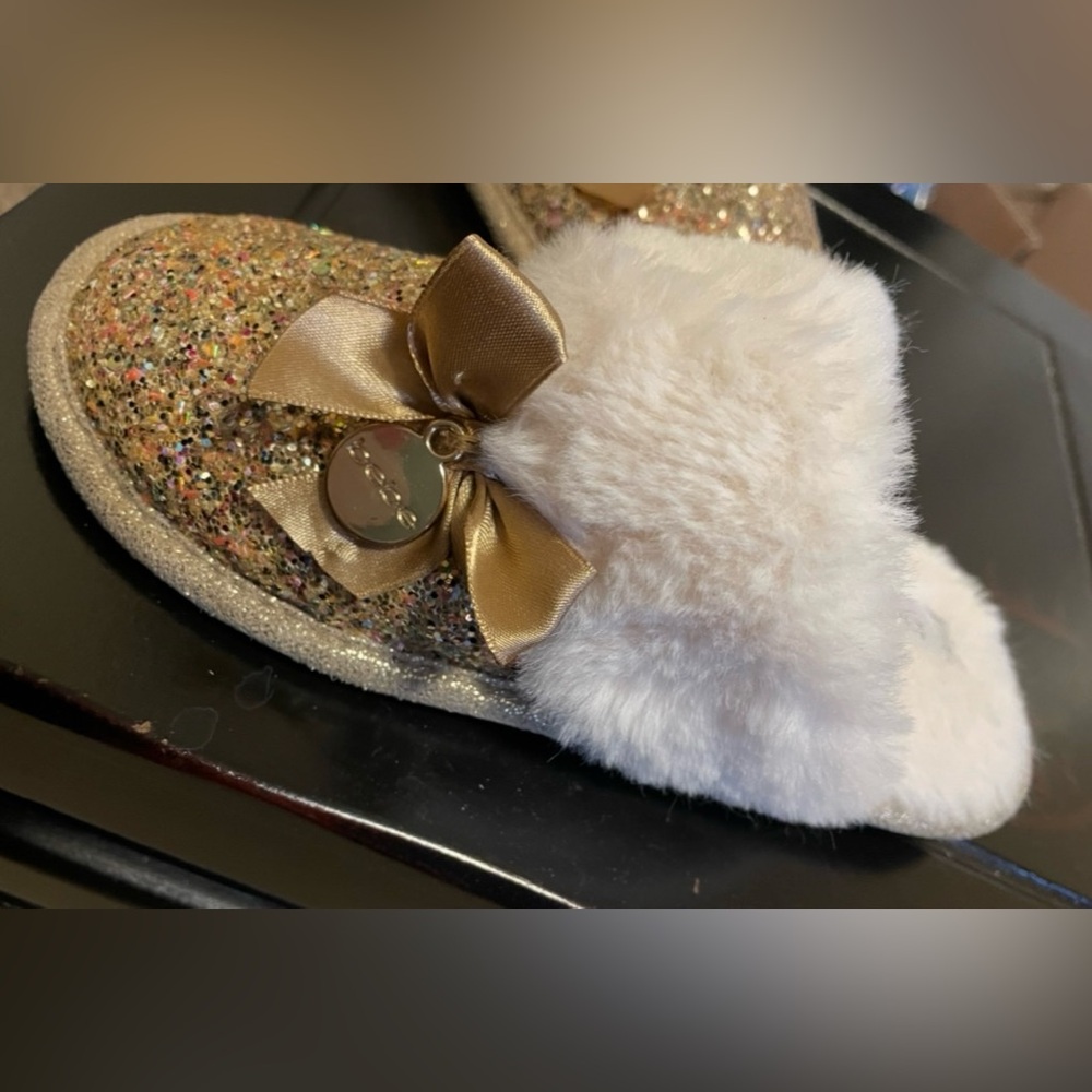 bebe Gold Glitter Kids Slippers